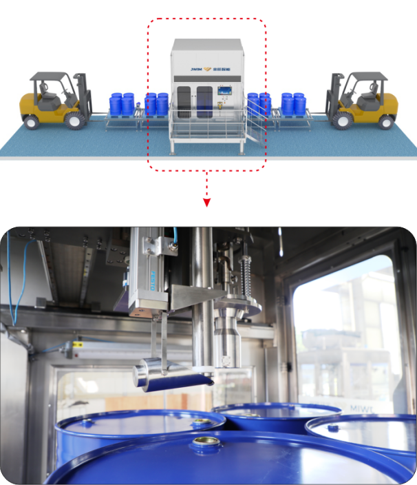 Pestizidfüllmaschine mit visueller Positionierung für die genaue Füllung und Verkleidung verschiedener Flüssigkeitsbehälter